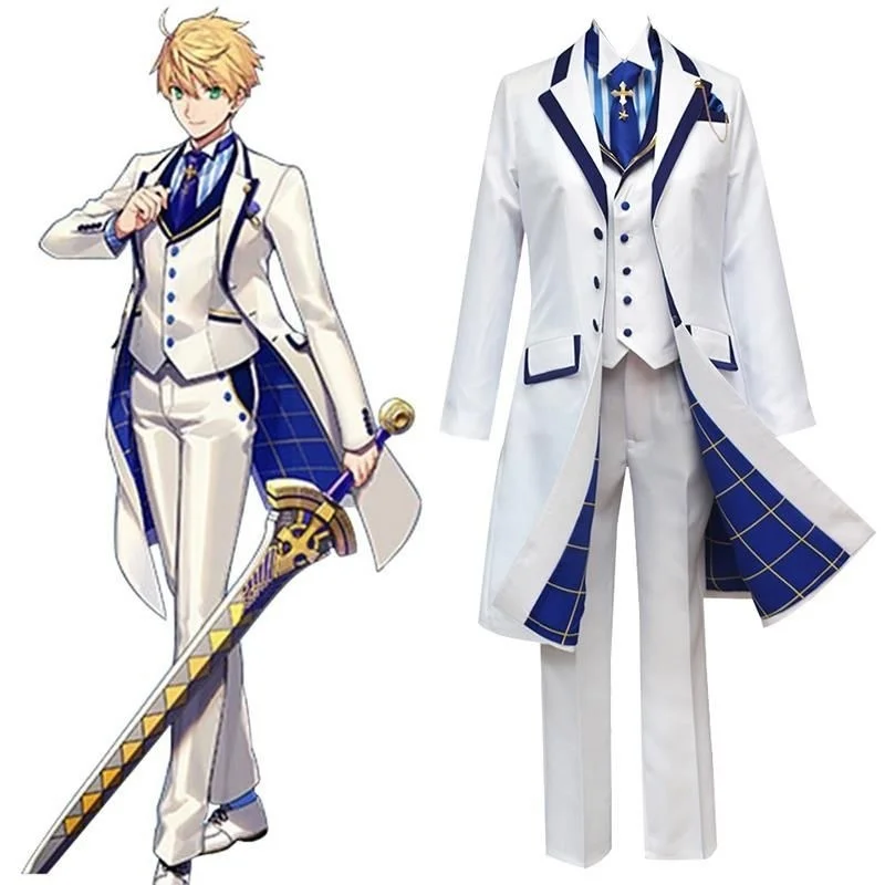 

Unisex Anime Fate Grand Order FGO Arthur White Valentine's Day Dress Cos Dress Men's women Cosplay Uniform Suit full set