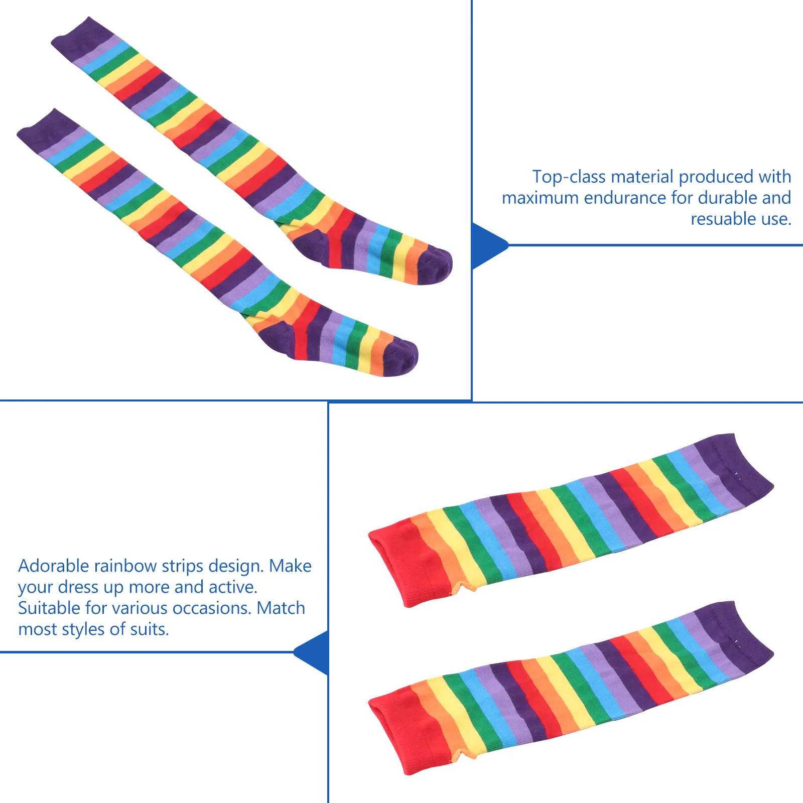 Rainbow Arm Warmer Leg Stocking Set Colorful Soft Stretch Fingerless Gloves Light Anti Skid Rainbow Thigh High Socks for Daily