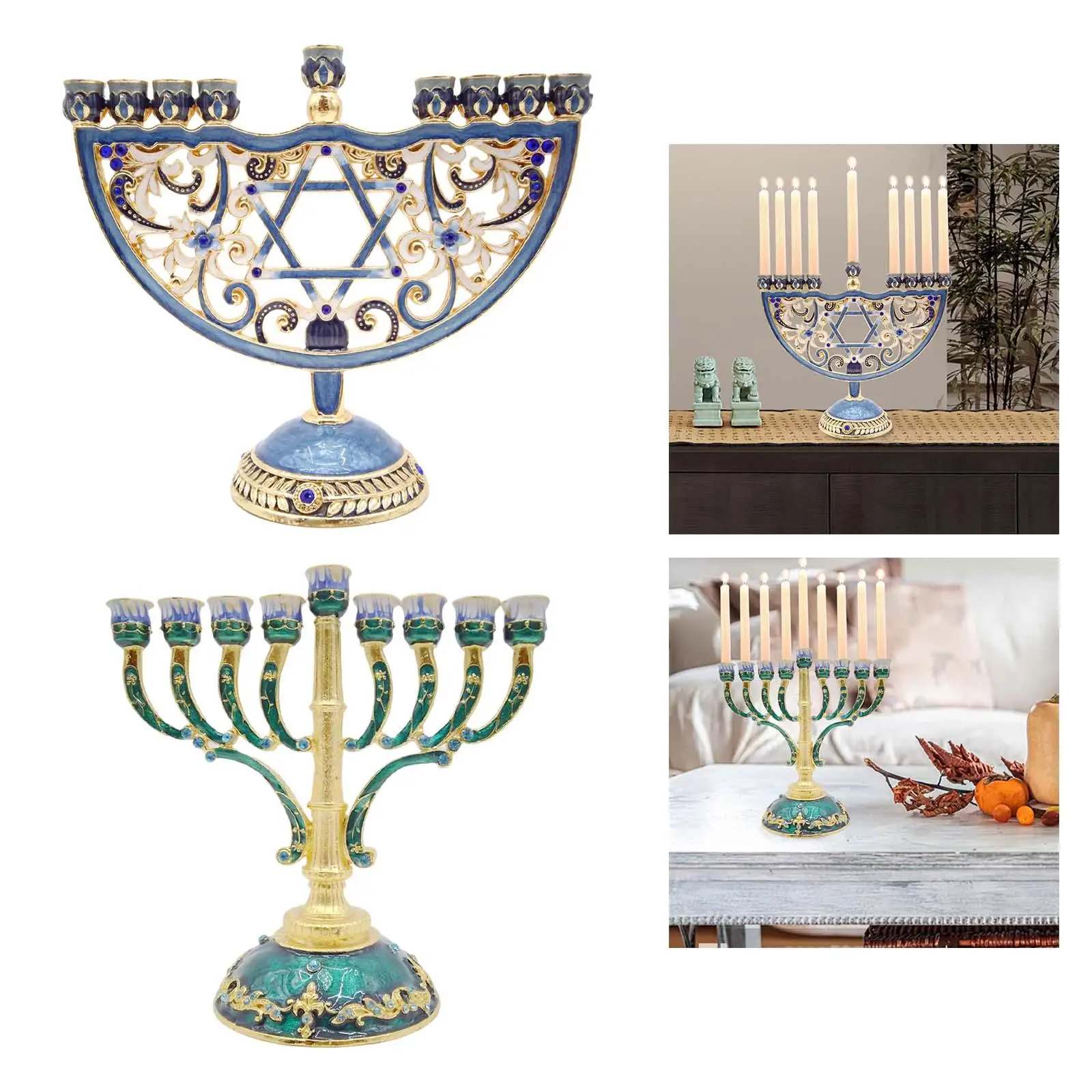 Hanukkah Enamel Menorah with Jeweled Accents Jewish Candle Holder Crafts