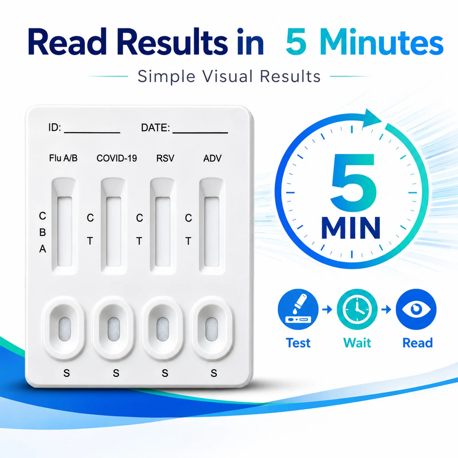 5-in-1 Respiratory Antigen Rapid Test Kit for Influenza A&B, SARS COVID-19, RSV, Adenovirus, Fast Accurate Easy-to-Read Results - Image 3