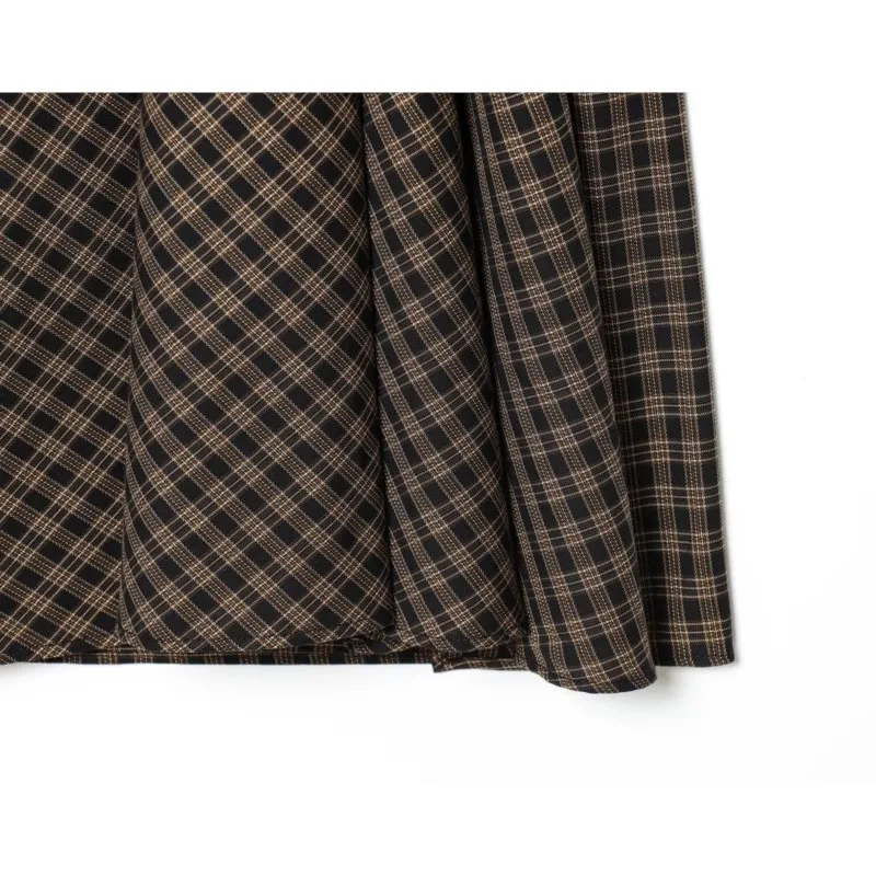Women's Pleated Plaid Skirt 2025 New Autumn Winter Elegant Retro Mid Waist A-Line Skirts Casual Fashion Female Skirts Slit Hem
