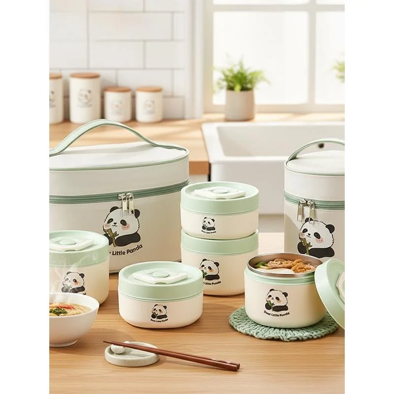 

Portable Children's Stainl Steel Lunch Box Insulated Multi-layer Microwave Se Food Container Cute round ape Japanese Made