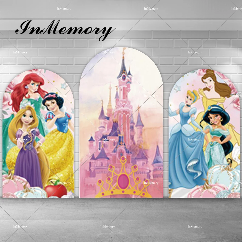 Fairy Tale Castle Princess Arch Backdrop Cover for Girls Newborn Birthday Party Chiara Wall Decor Pink Baby Shower Arched Banner