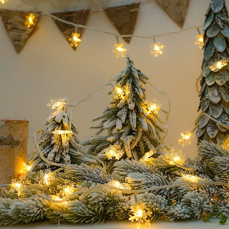 80/40/20/10 LED Christmas Fairy Light String USB Battery Box Powered Snowflake Light String New Year Decorative Light