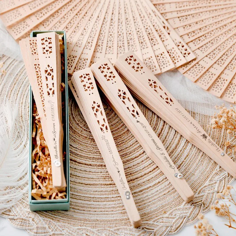 

30pcs Custom Logo Wood Hand Fan, Personalized Wedding Gifts, Bachelorette Party Favors, Folding Hand Fans