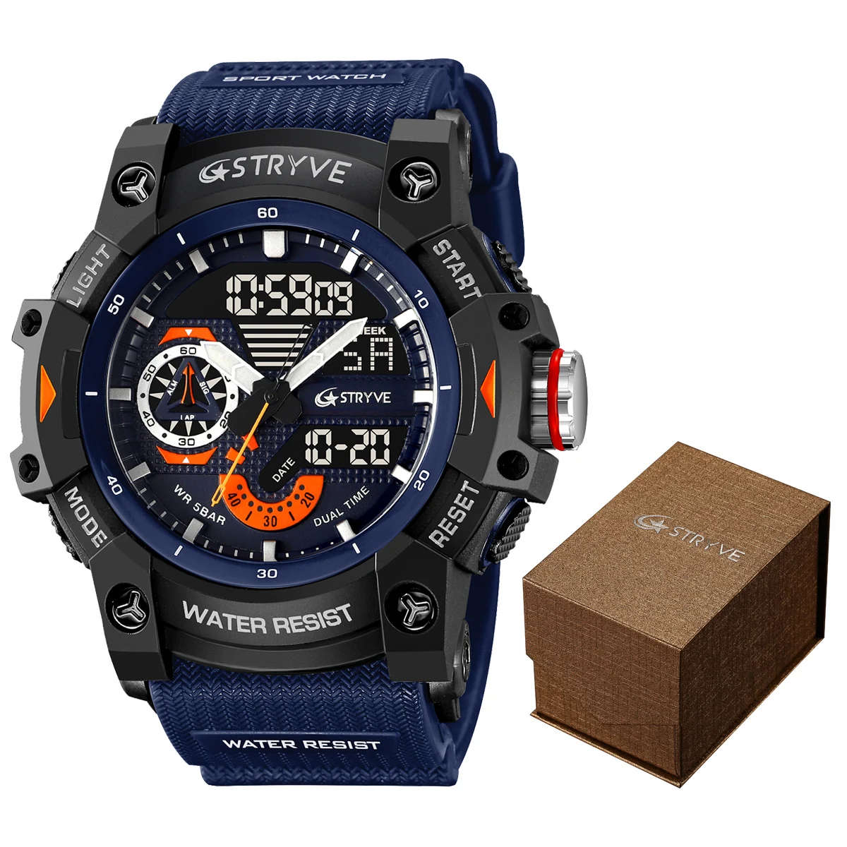 NEW STRYVE 8029 Fashion electronic Sport Watches Digital Double Time Quartz Watch Mens Wristwatches with box Relojes