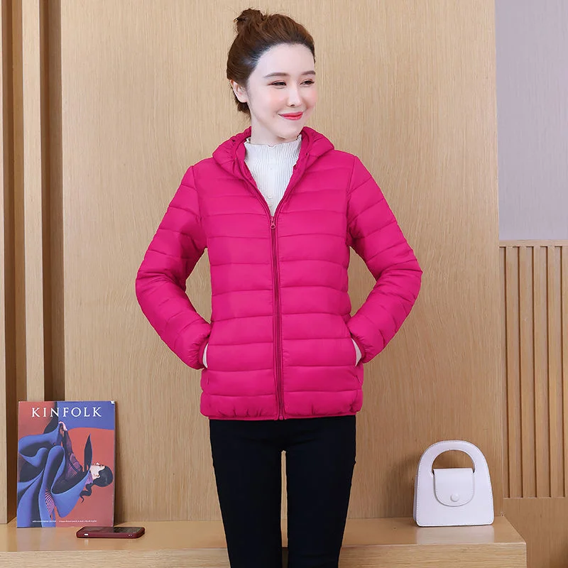 2023 New Women Down Cotton Coat Winter Jacket Female Light Down Cotton Parkas Hood Cottoned Outwear Slim and Short Overcoat