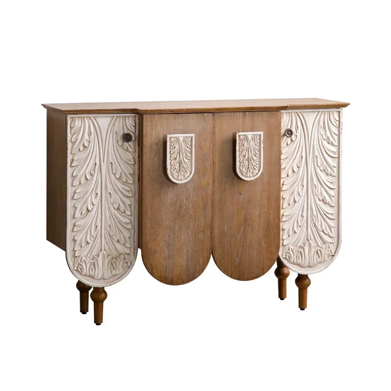 

French solid wood carving flower entrance cabinet, villa homestay dining side cabinet