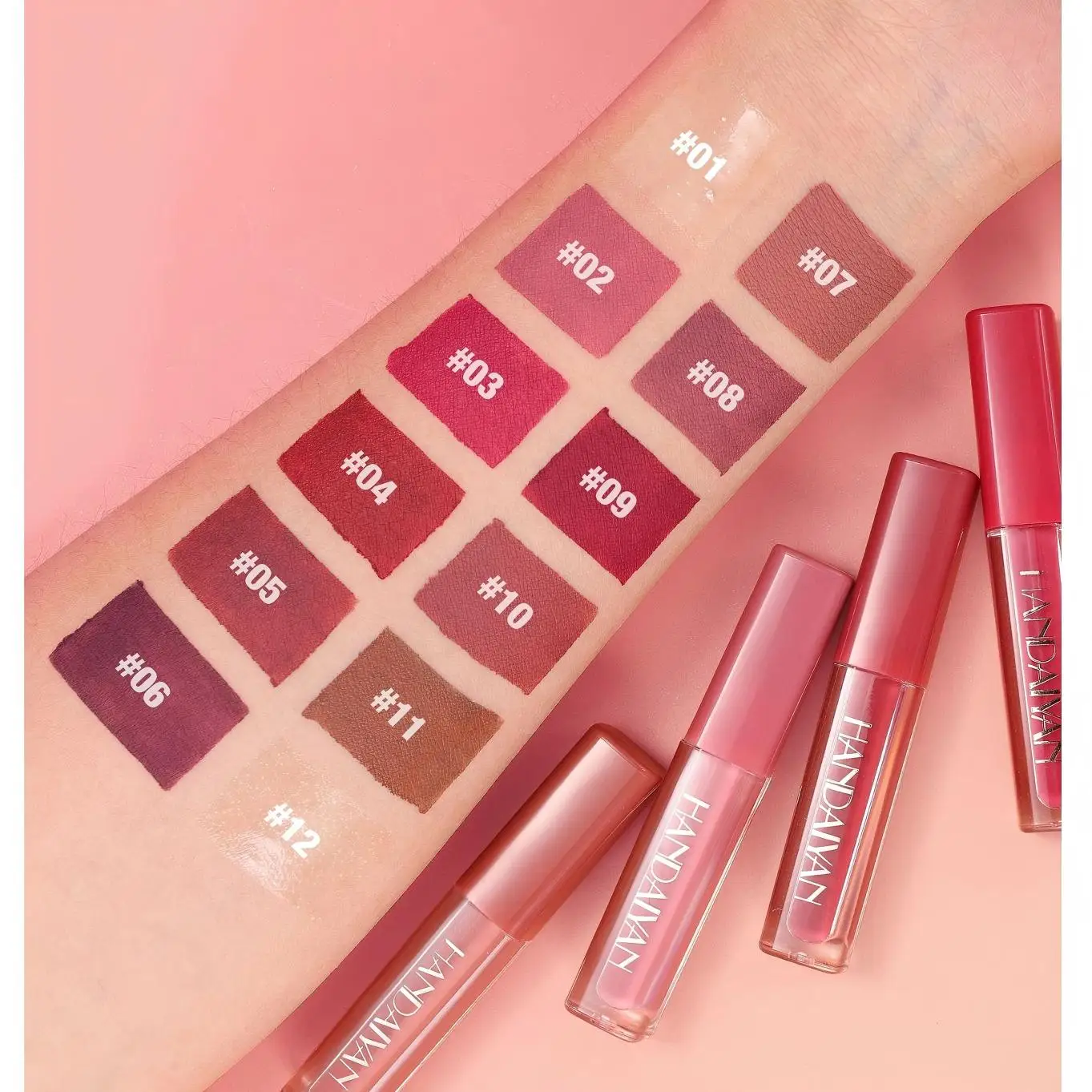 Ensemble de 4 brosses à lèvres, rouge à lèvres scintillant imperméable sans transfert, brillant à lèvres liquide longue durée et facile à appliquer pour le maquillage quotidien