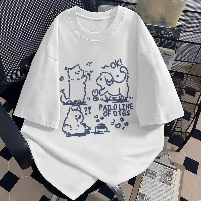 تي شيرت صيفي بأكمام قصيرة للرجال والنساء 2025 صيف جديد فضفاض ومتعدد الاستخدامات #1