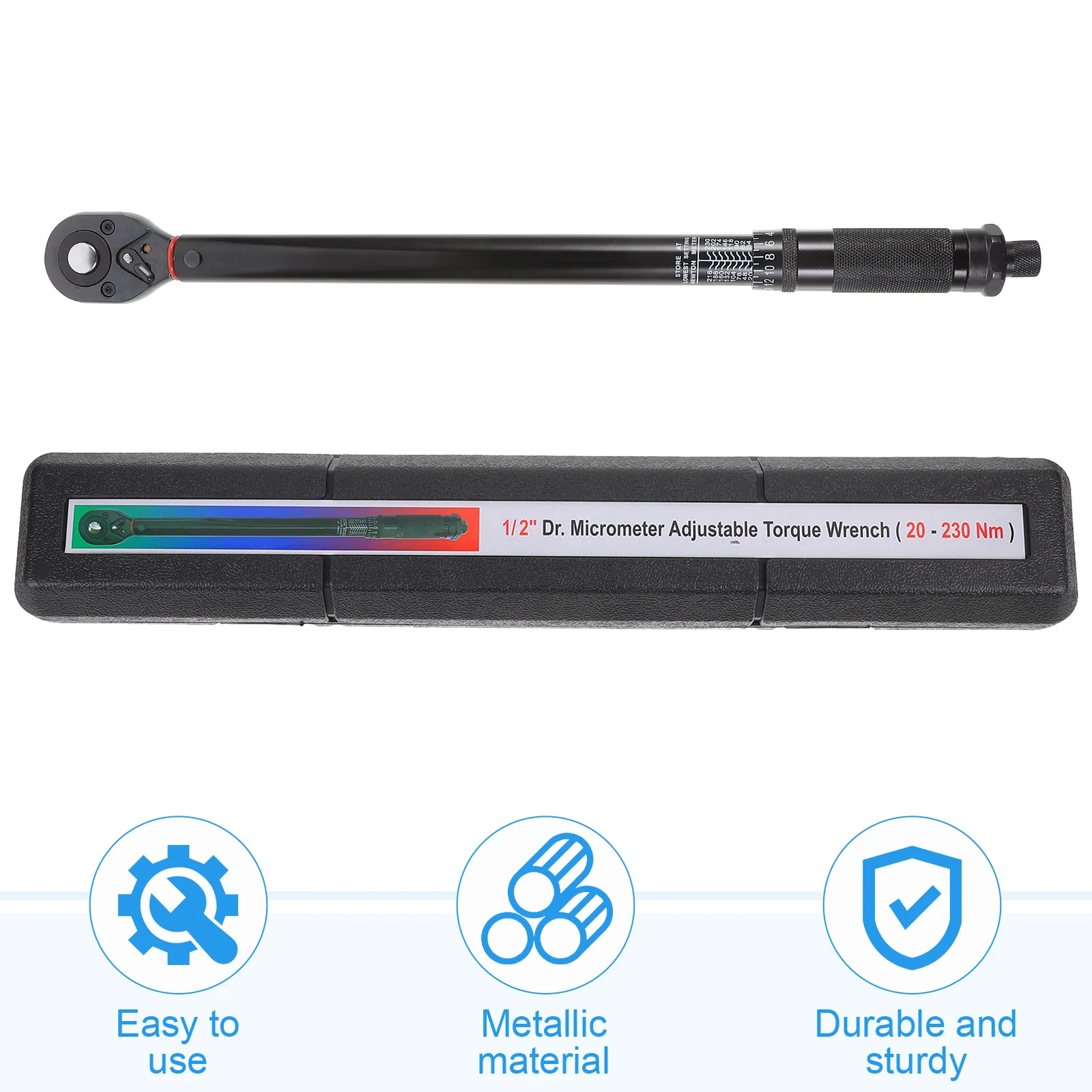 

Torque Wrench 1 2 Inch Reversible Ratcheting High Accuracy Steel Construction Click Feedback Adjustable Fastener Hand Tool