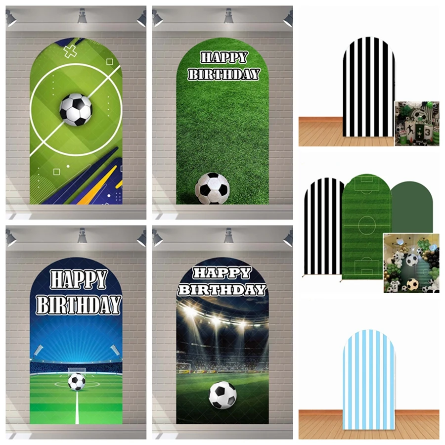 

Football Sport Arch Background Custom Green Lawn Black and White Stripes Boy Birthday Party Baby Shower Decoration Photography