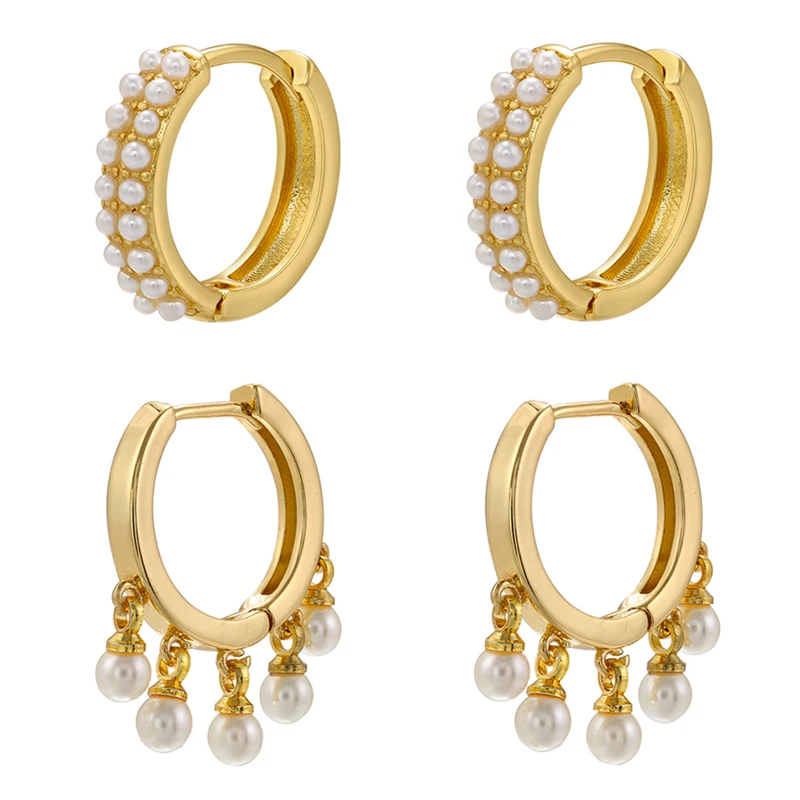 

ZHUKOU Gold color Silver color Round hoop Earrings 2 lines Pearl small hoop Earrings Fashion Women Jewelry Wholesale VE657