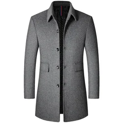 BROWON-Veste longue en laine à col rabattu pour homme, manteau monochrome, garde au chaud, affaires, décontracté, marque, automne, hiver, nouveau, 2024