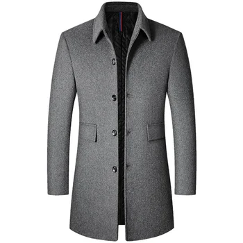 BROWON Marca Cappotto Invernale Da Uomo 2025 Autunno Solido Gira-Imbottiture Colletto di Lana Giacca Lunga per Gli Uomini New Business Casual Tenere Al Caldo Tuta Sportiva