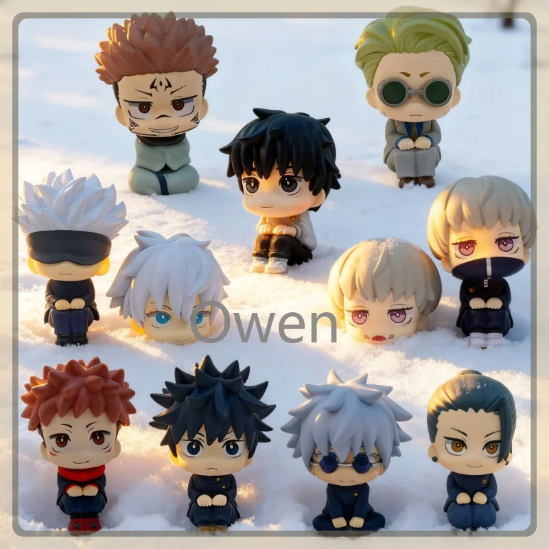 Figurka Gojo Satoru, Fushiguro Megumi, Inumaki Toge z Jujutsu Kaisen, siedząca pozycja, wersja Q, figurka akcji z PVC, prezent na biurko, wersja z 2 głowami.