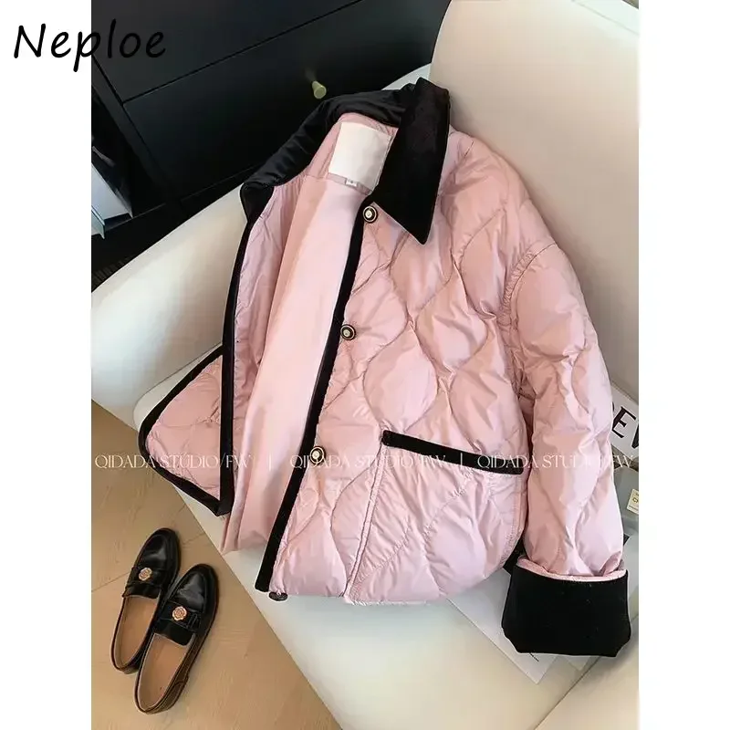 Neploe Small Fragrance England Style Plaid Sweet Jacket All-match Panelled Turn-down Collar Loose Women Clothing New Moda Coat