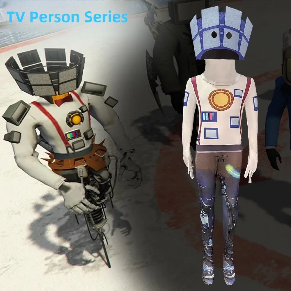 Halloween Toilet Man Vs Surveillance Man Geluidseffecten TV Persoon Strak pak Cosplay Eendelig pak Polyestervezel 00%