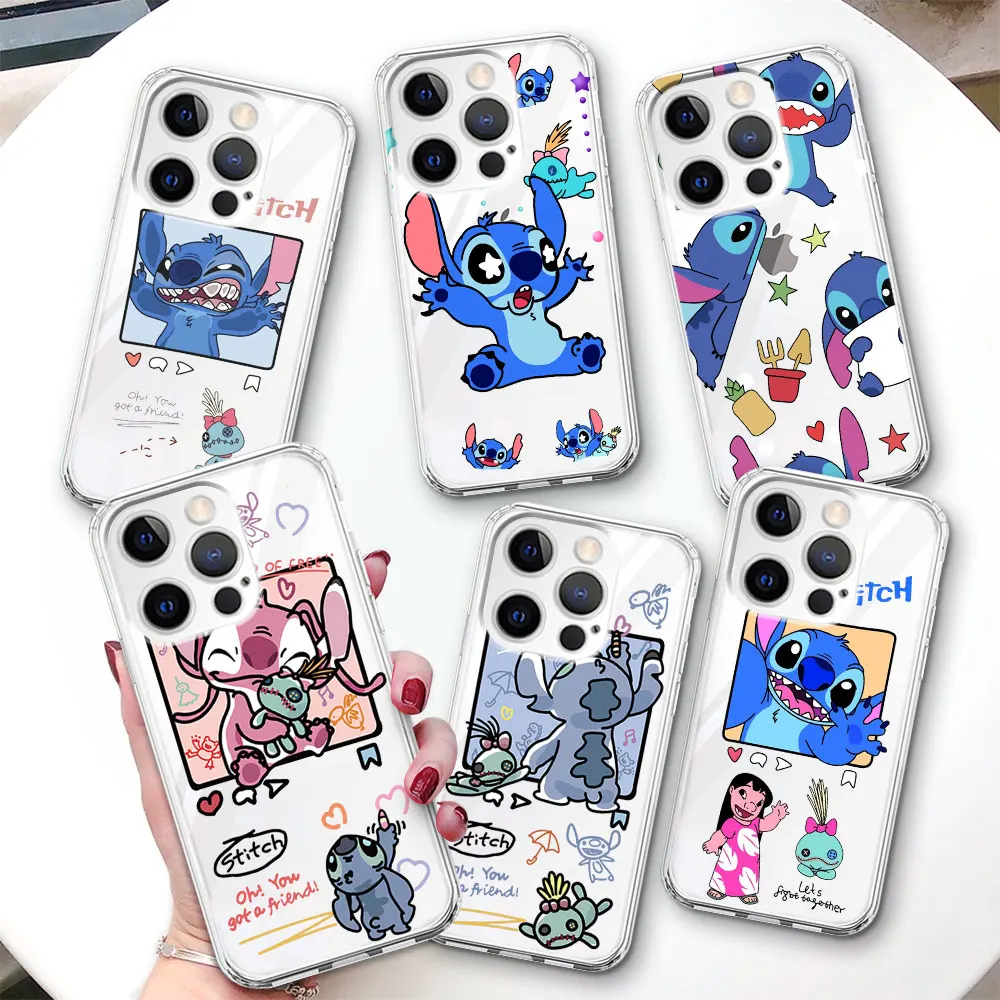 

Прозрачный противоударный чехол из ТПУ с изображением милого Стича Disney для iPhone 17 Air, 14, 12, 15 Pro, 7, 8 Plus, 13 Mini, XR, X, XS Max, SE