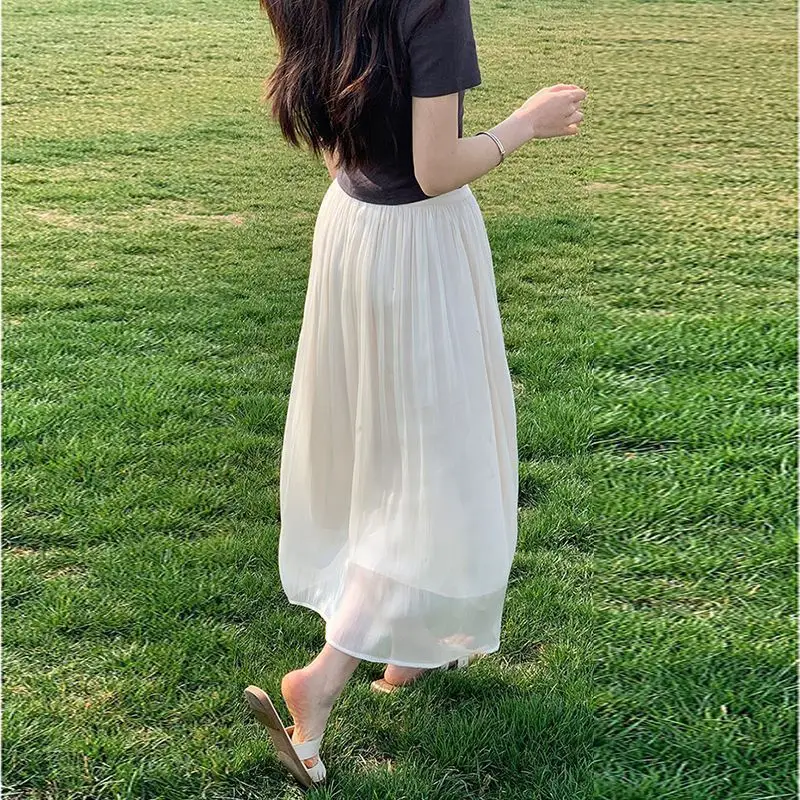 

Шифоновая блестящая тюлевая юбка женская с высокой талией, универсальная, стройнящая, А-силуэт, плиссированная, в стиле феи