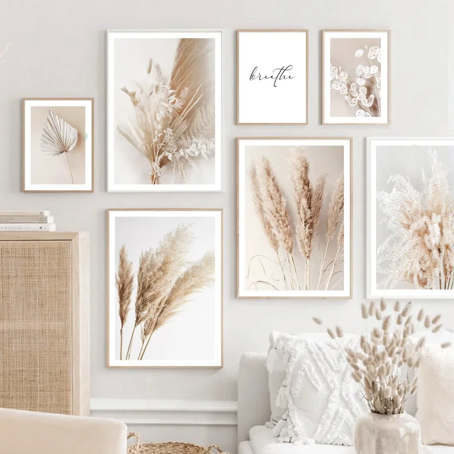 Planta seca de outono, cana, lança de palmeira, flor, quadro sobre tela para parede, cartazes nórdicos e impressões, imagens