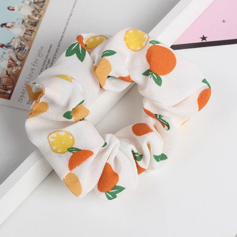 Fruit Print Women Scrunchies Fashion Hairband For Ponytail Holder Elastic Hair Band Sweet Hair Ties Hair Accessories Headwear