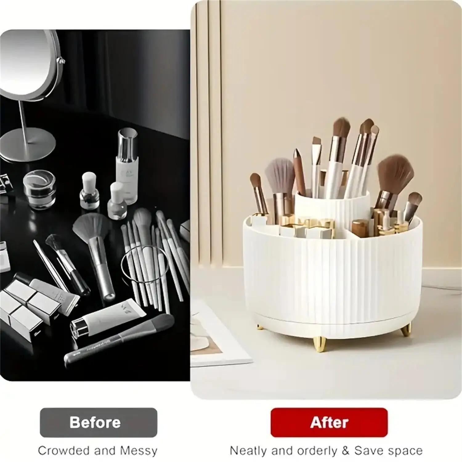 360° Rotating Makeup Organizer Review, 5-Compartment Cosmetic Storage Holder for Brushes image 6
