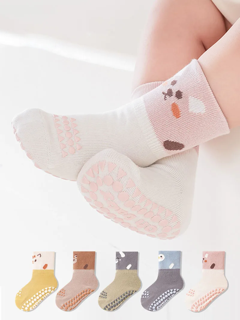 MILANCEL New Spring Baby Floor Socks Kids Cute Cartoon Animals Non Slip Socks Infant Girls Color Block Socks