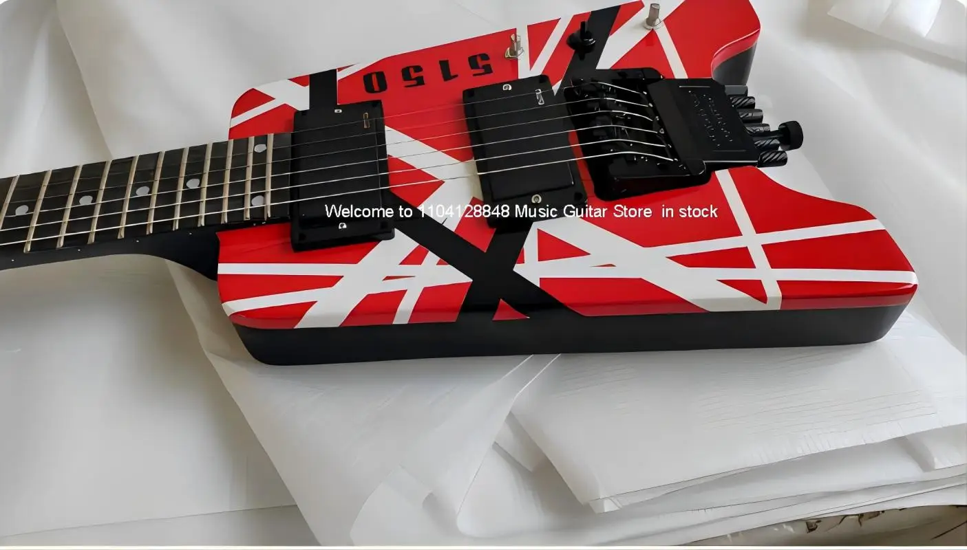 In stock Eddie Edward VanHalen  red white black band headless electric guitar myoelectric pickup trill bridge black hardware