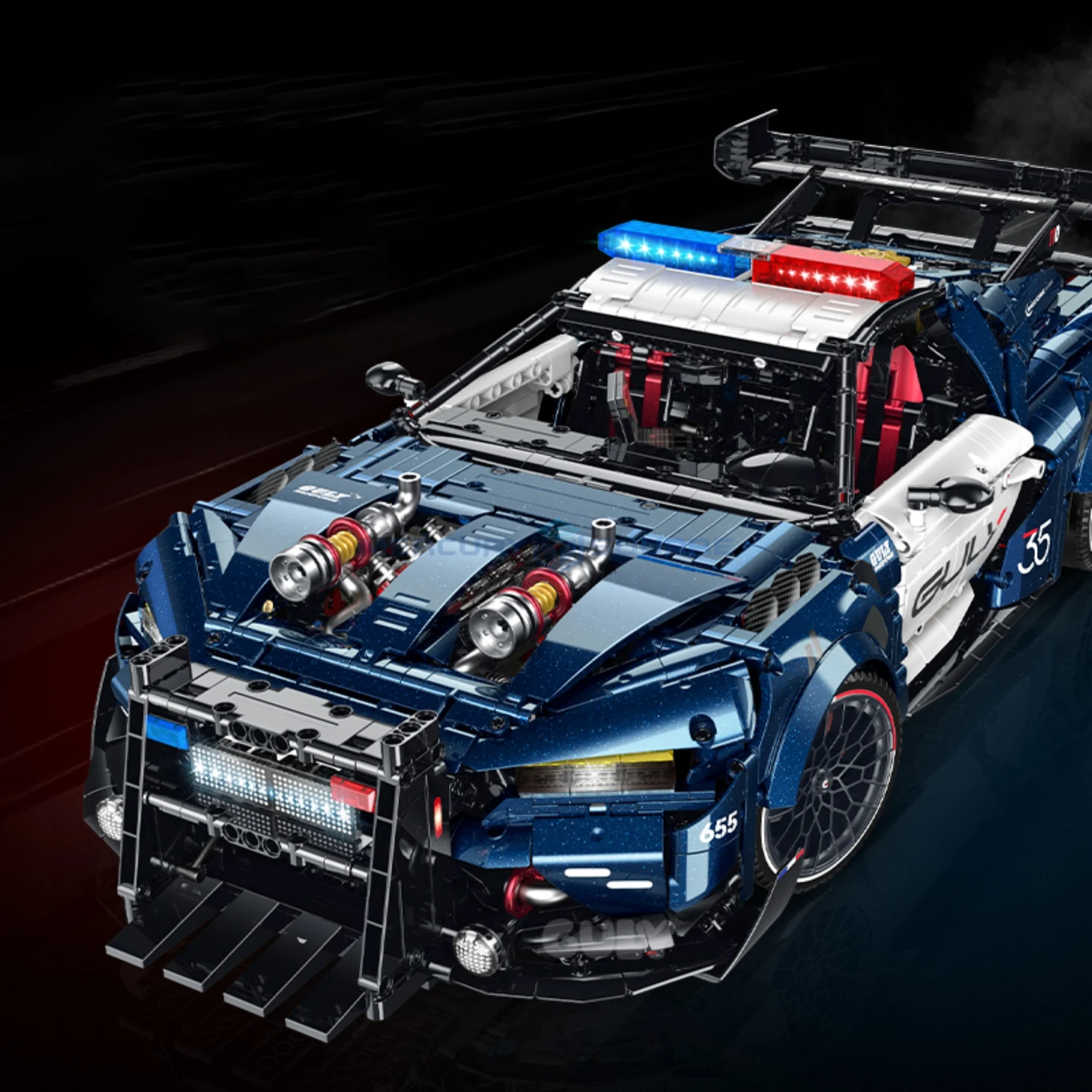 1:8 Muscle Interceptor Car Building Blocks High Tech Speed Police Patrol Model Vehicle Bricks Wide Body Supercar Model Toy Gift