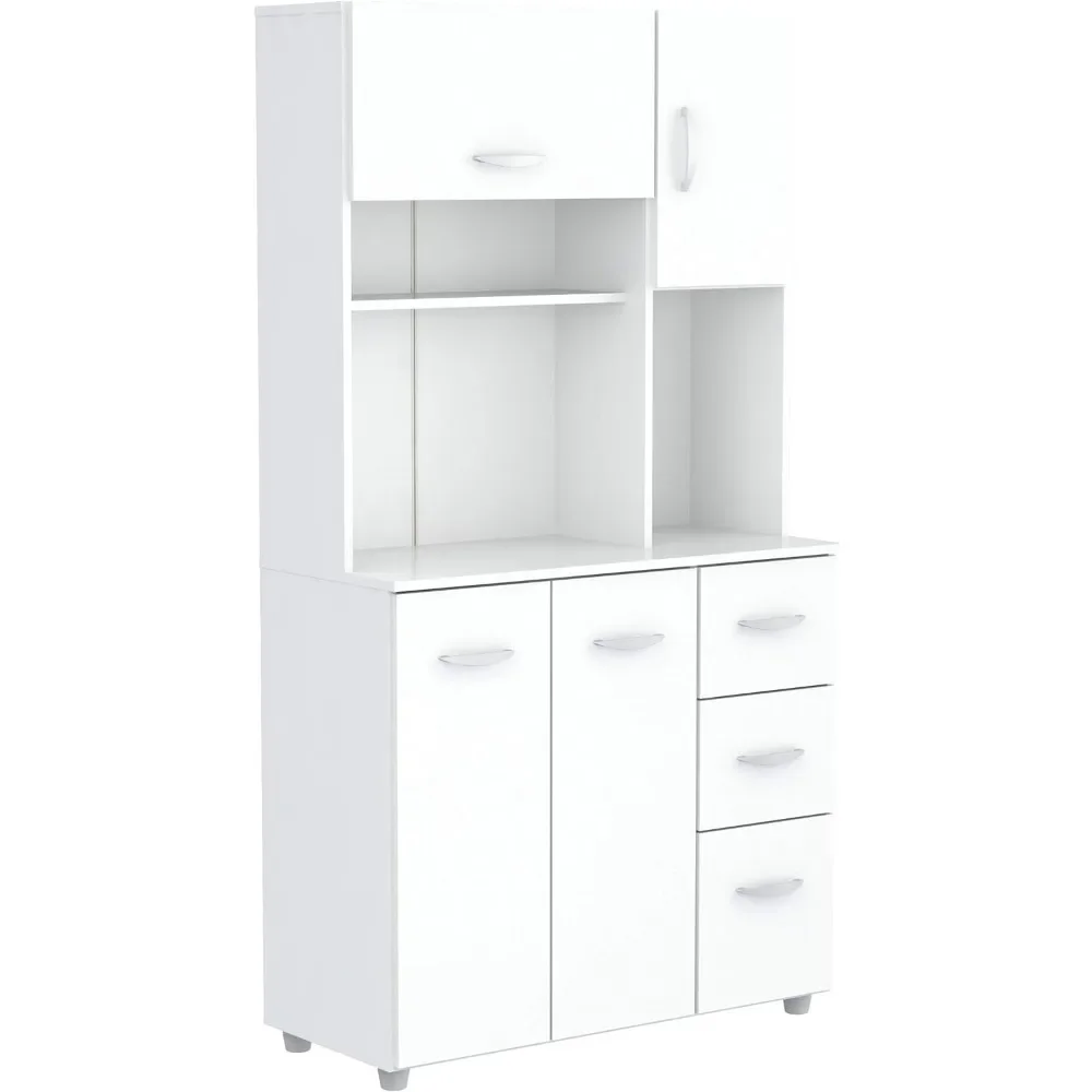 4-door Microwave Storage Cabinet, Modern Design, Anti Fouling, Heat-resistant, Scratch Resistant, 15.35 X 35.04 X 66.14, White