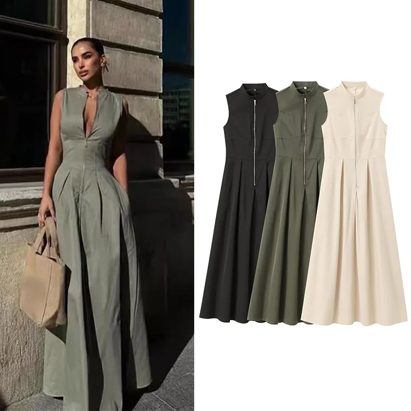 

2025 Spring New Women's Crew Neck Sleeveless Dress Europe and America