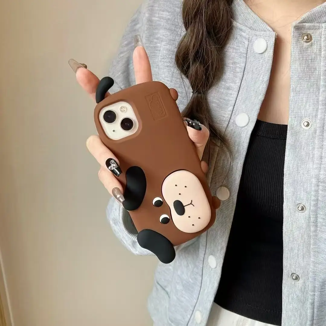 Etui na telefon Cute Cartoon Brown Puppy do iPhone'a 16 15 14 13 12Pro Max Plus Wstrząsoodporne silikonowe etui z miękką, wysokiej jakości tylną obudową