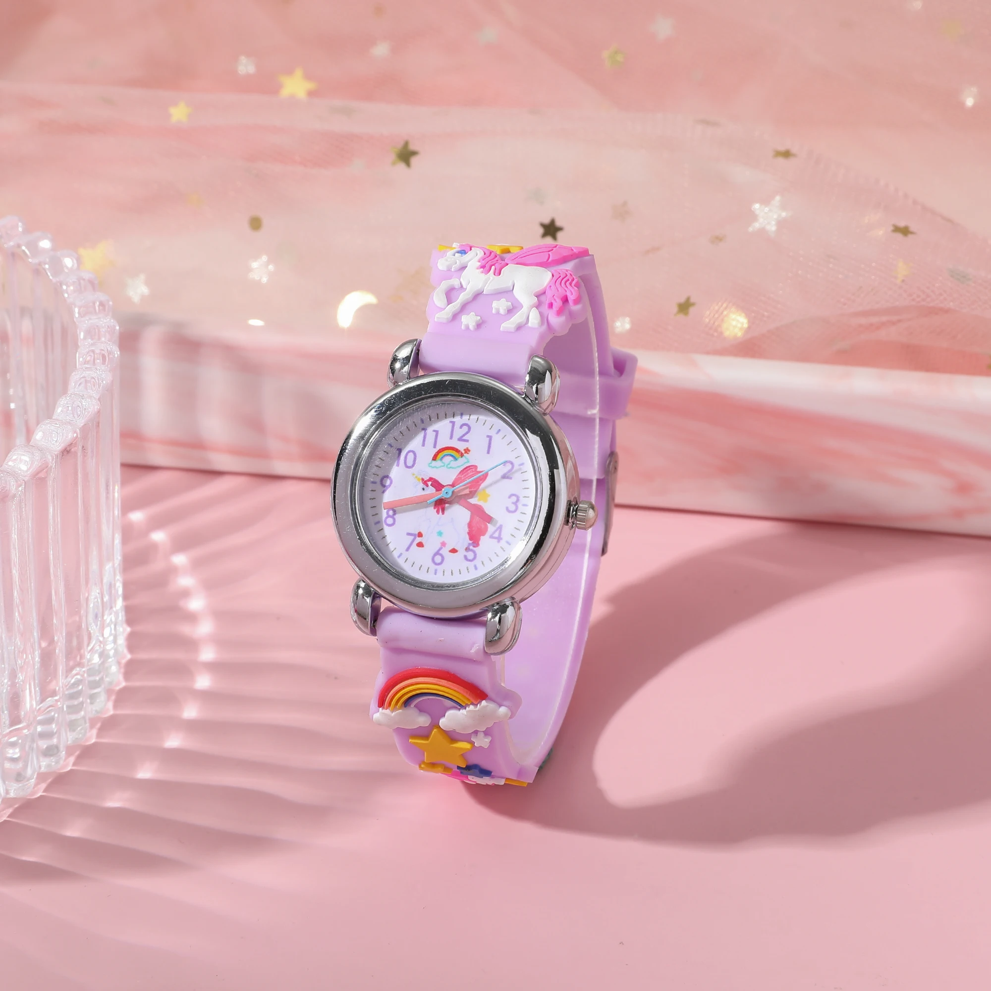 Nowe zegarki dla uczniów z kreskówek z dinozaurami świecące kwarcowe zegarki biżuteria mały prezent czteroczęściowy zestaw