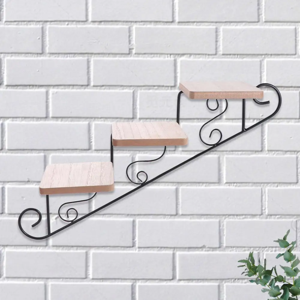 

American Style Wall-mounted Flower Stand Iron Art Simple Wall Display Shelf Staircase Shape Wall Hanging Flower Pot Living Room