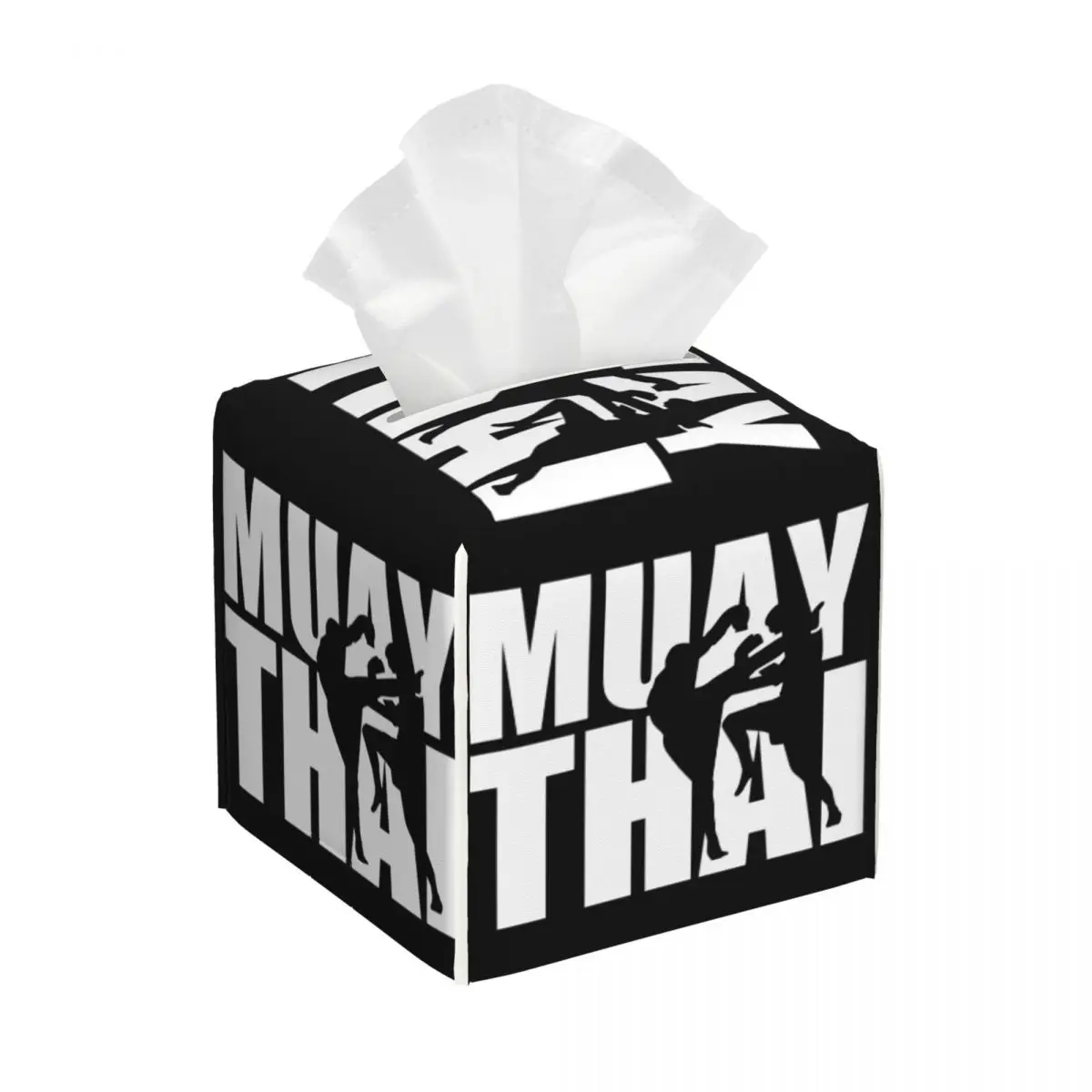 Custom Muay Thai Tissue Box Cover Square PU Leather Thailand Fighter Kickboxing Martial Facial Tissues Holder for Car