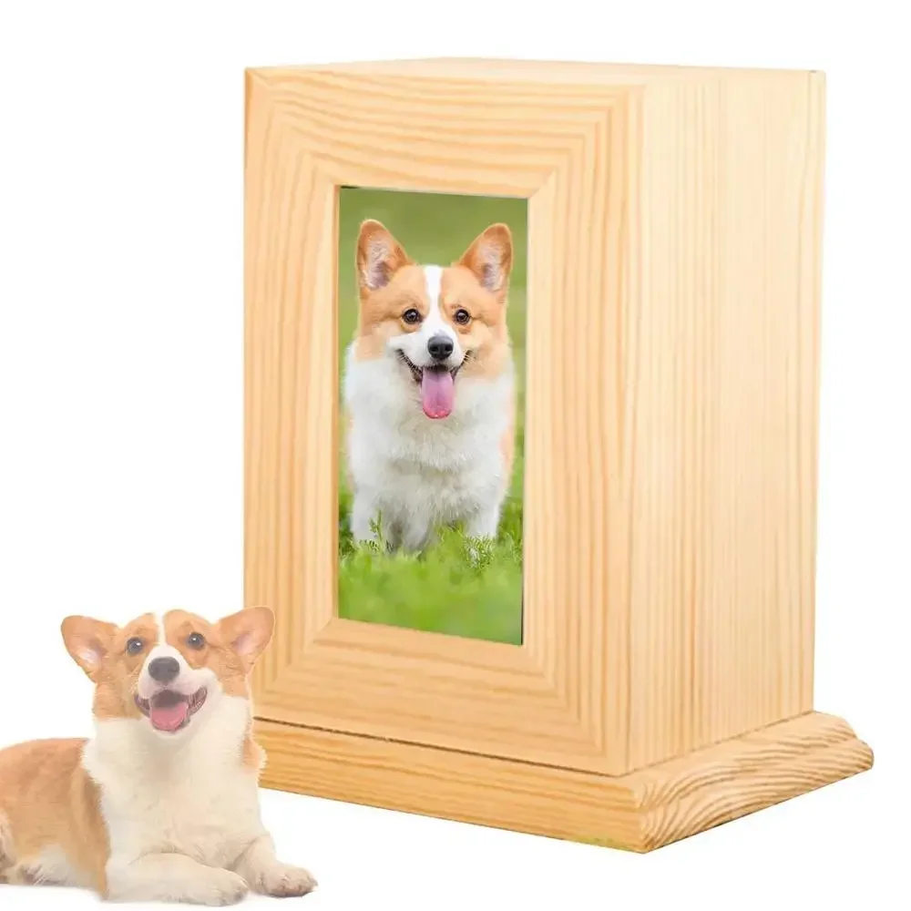 Pet Urns With Photo Frame Funeral Cremation Small Box Wood Urns Memorial Dogs Cats Picture Frame Candle Holder Handicraft