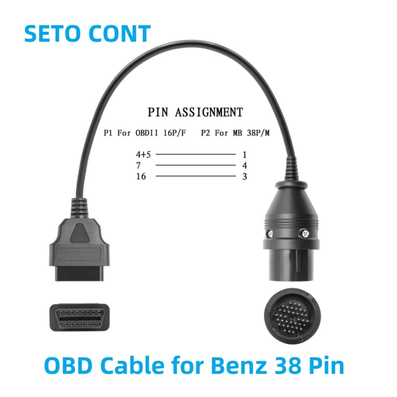 30 CM OBD Cable for Mercedes Benz 38 Pin Male to 16 Pin Female OBDII Extension Cable on MB Vehicle with 38 Pin Female Socket