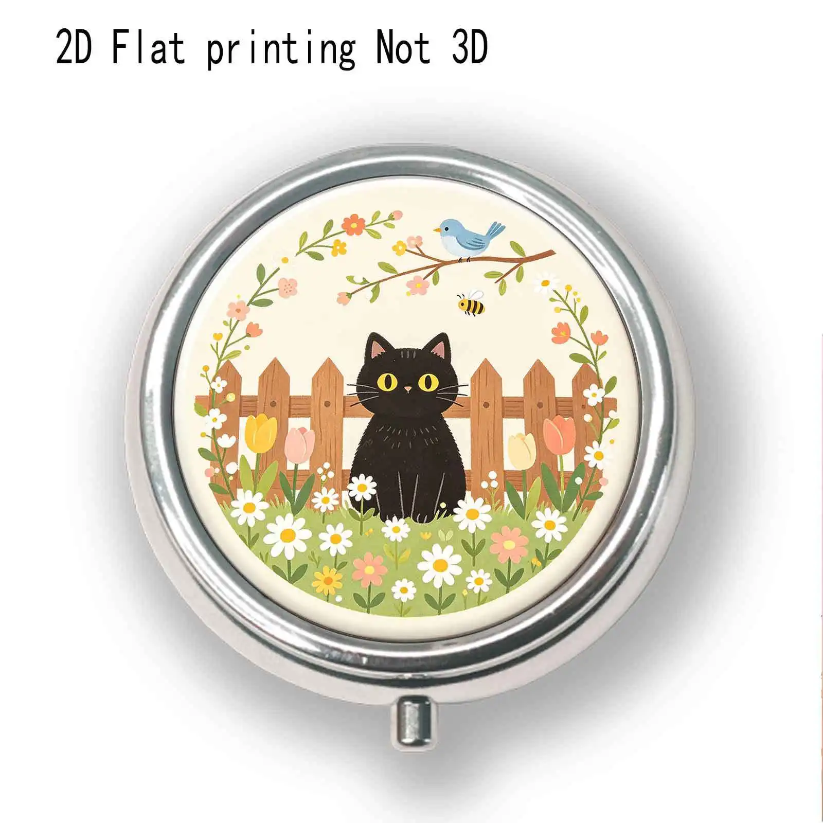 Single-piece, flat, round, three-compartment storage box with floral circular pattern, vitamin storage box, simple and elegant, very suitable for putting in a handbag, a great item for portable travel