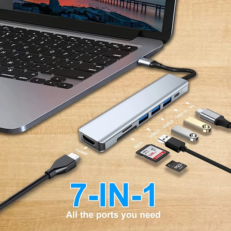 Концентратор USB C на 4K HDMI-совместимый SD TF USB 3.0 2.0 Type C Зарядная док-станция для MacBook iPad Pro Samsung S21 Dex TV Проектор Мышь