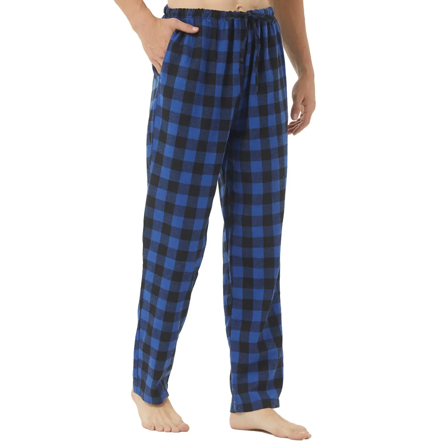 

Mens Pajama Pants Flannel Cotton Plaid Lounge Bottoms Warm Comfy Sleepwear Pants Drawstring and Pockets Button Fly M-XL