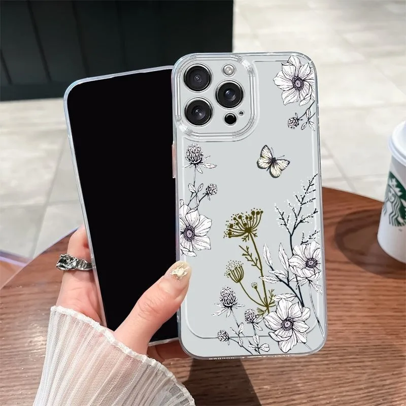 Funda con diseño de flores moradas y blancas para Samsung A06 A04E A05S A04 A55 A54 A35 A14 A15 A15 A34 A24 A23 A21S A56 M55 M54 M23 M53 M33