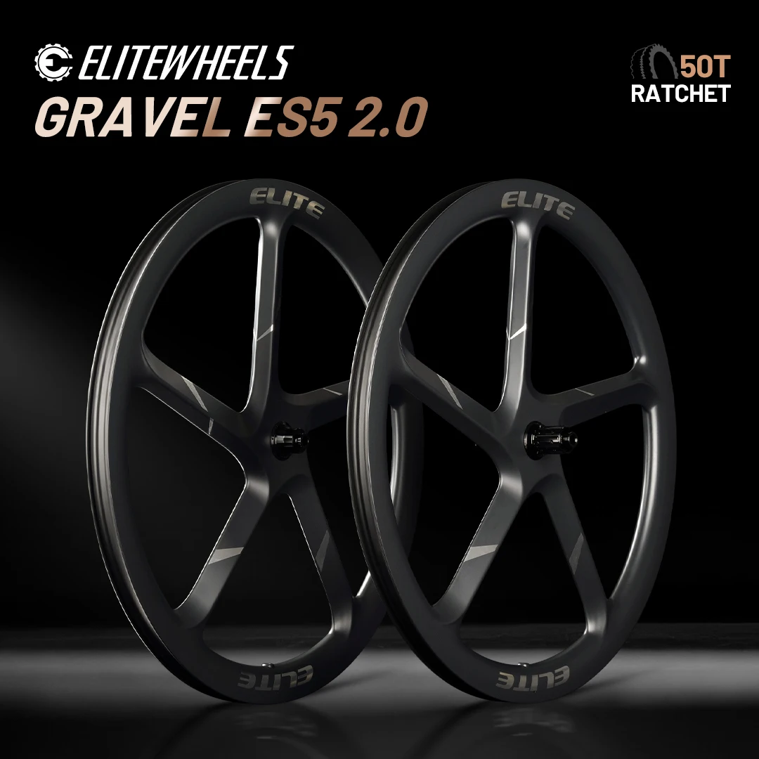 

ELITEWHEELS GRAVEL ES5 2.0 Carbon Spoke Wheelset 50T Ratchet Hub 26mm Inner Width Tubeless Trail Cross Country Aerodynamic