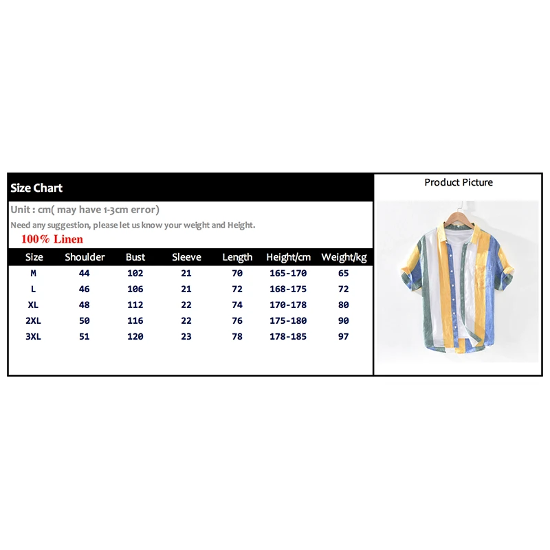 1709 Men Summer Fashion Japan Style Bright Color Striped Short Sleeve Single Breasted Casual Pure Linen High Quality Shirts Male