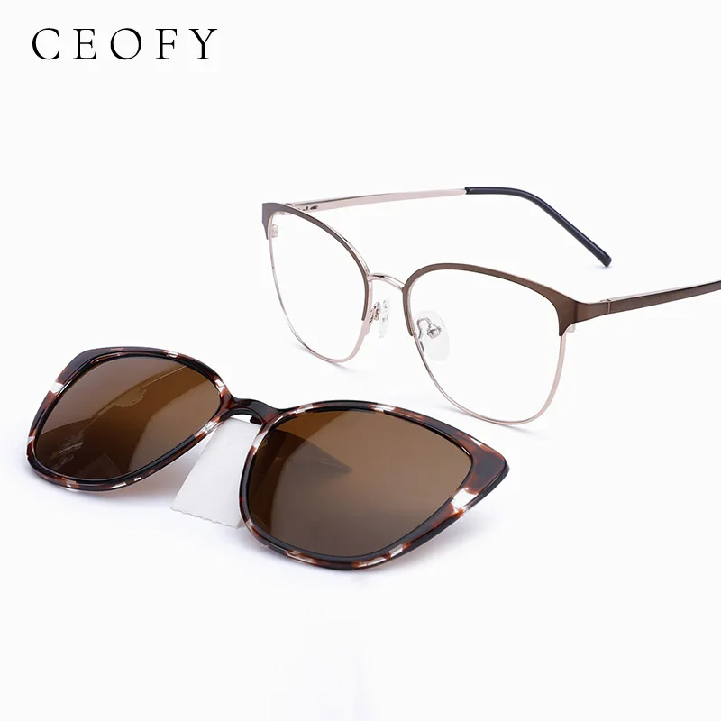 

Ceofy Women Stylish Metal Glasses Frame Optical Myopia Prescription Sun Clip On Polarized Eyeglasses Frame 2023 New Arrival