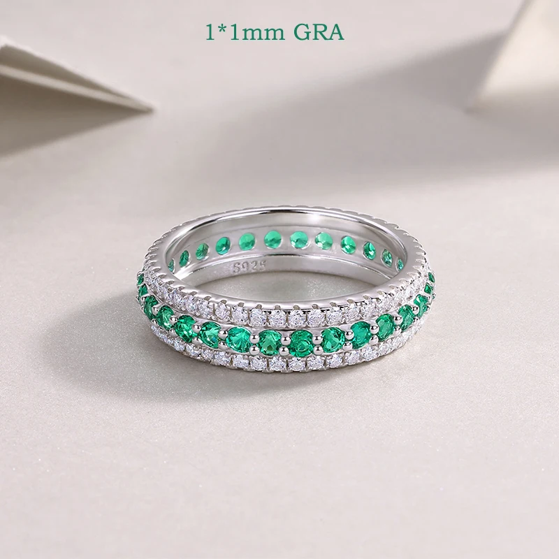 Smyoue 100% Real 925 Sterling Silver Moissanite Ring for Women Lab Emerald Gems Wedding Jewelry Full Eternity Band GRA Certified