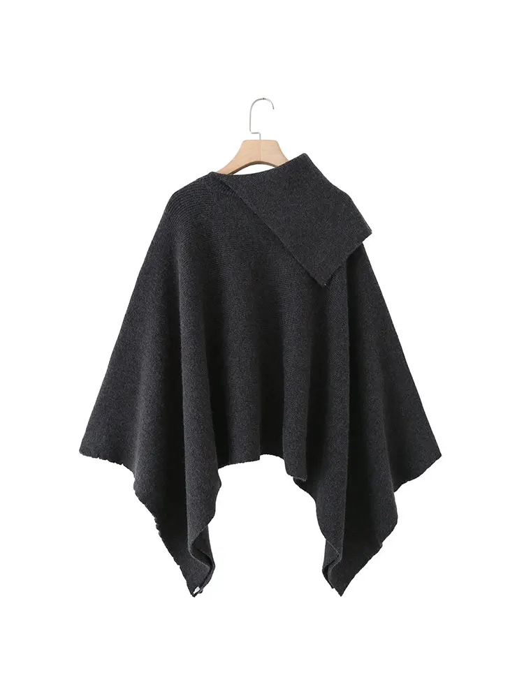 Nlzgmsj Autumn Loose Knitted Pullovers For Women Turndown Collar Long Sleeve Sweater New Casual Knitwear Daily Style cloak
