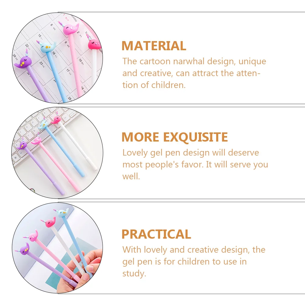 

12pcs Creative Narwhal Gel For Kids Writing Pens Portable School Stationery Animal Designed Ink Pens Plastic