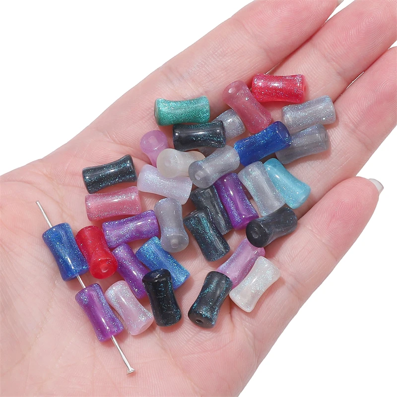 10pcs 7x12mm Handmade Resin Shiny Bamboo Shape Colorful Loose Beads for Bracelet Necklace Earring DIY Jewelry Craft Making Beads