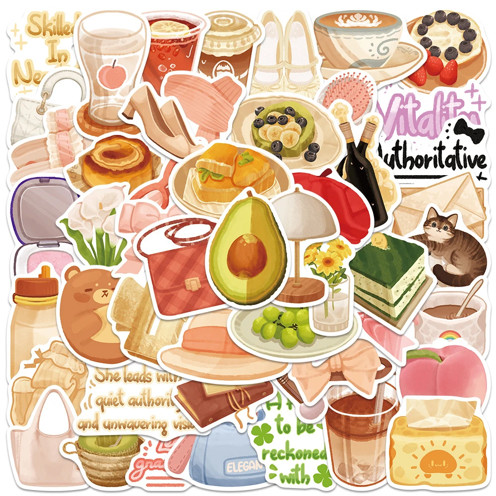

10/30/50pcs Cute Cartoon Refined Life Stickers Ins Style Aesthetic Decals Suitcase Phone Notebook Girls Decoration Sticker Gift